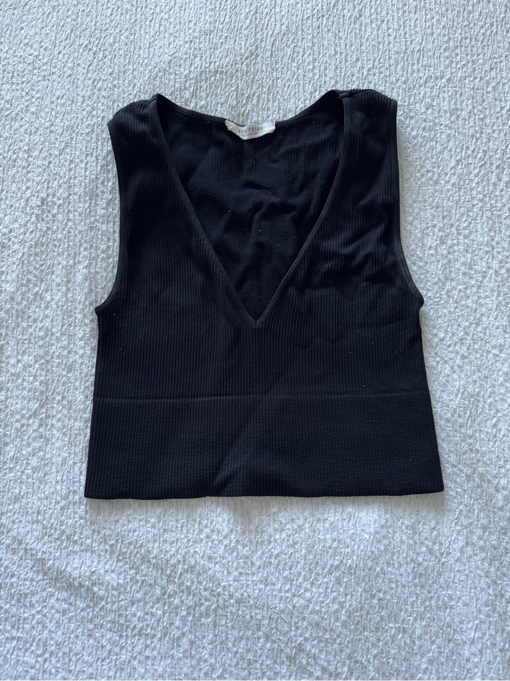 12th TribeBlack Ribbed V-Neck Tank Top